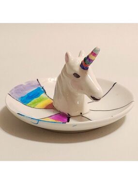 Novelty Ceramic Unicorn Jewelry Ring Tower Dish Tray Holder Plate Wedding